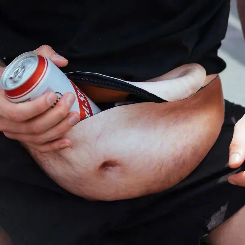 Funny Novelty Fake Belly Waist Fanny Pack Humorous Simulation Dad‑Bod Beer Belly Waist Bag Adjustable Outdoor Sports Waist Pouch
