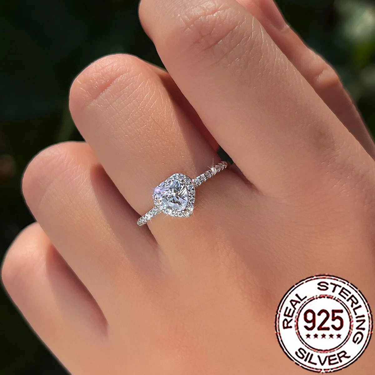 QooLady 925 فضة فاخر لامعة زركون معبد شكل قلب خواتم للنساء الزفاف مجوهرات الخطوبة هدايا SR081 #4