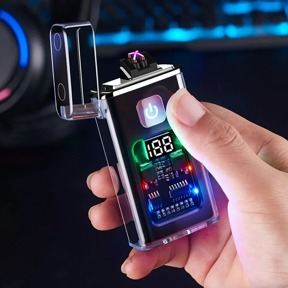 The New Transparent Shell Double Arc Lighter Digital Power Display Ignition Count Cigarette Lighter Type-c Charging Interface