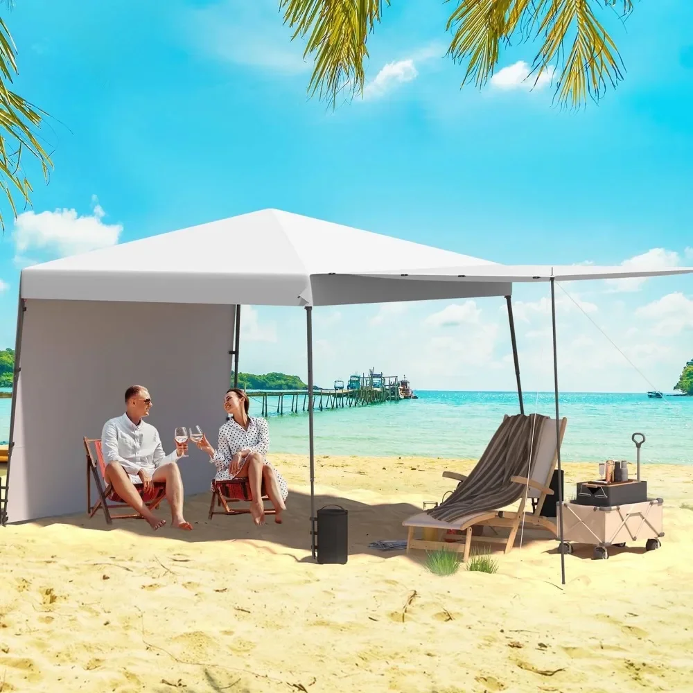 

9.5x9.5ft Pop-Up Canopy Tent with Convertible Sidewalls, Portable Sun Shelter for Camping, Beach, Parties (White & Gray)