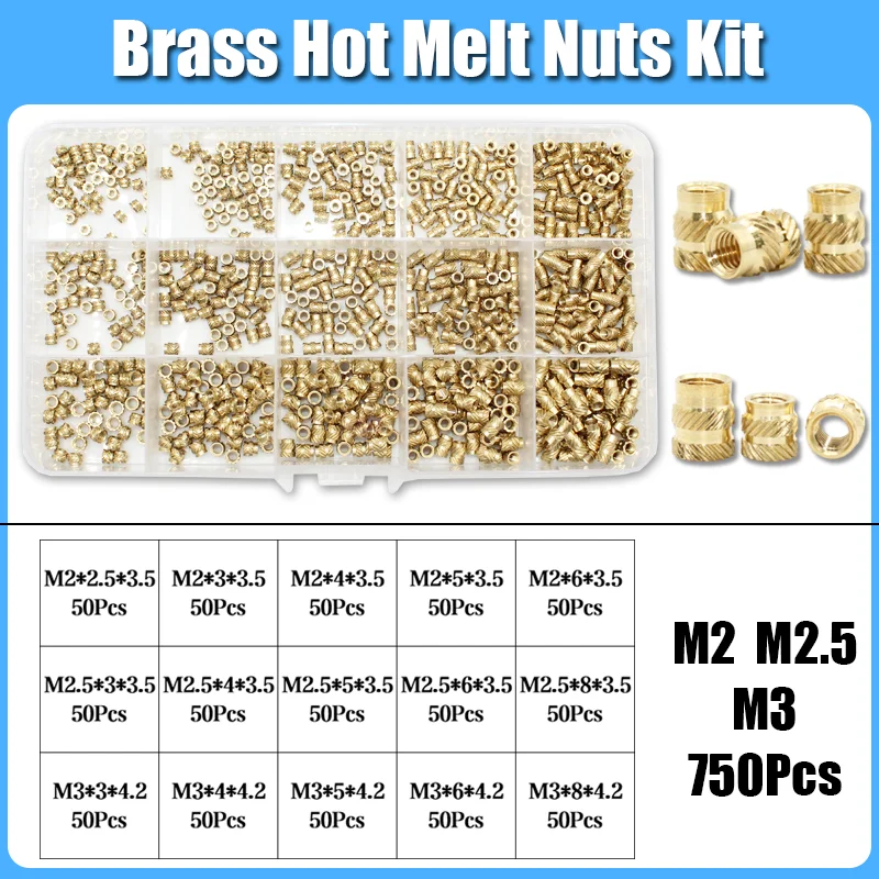 Einsatzmutter-Set M2 M2,5 M3 M4 M5 M6 Messing Heat Set Einsatzmutter Hot Melt Rändelgewindeeinsätze für 3D-Druck-Einbettungs-Kupfermutter – Detail 16