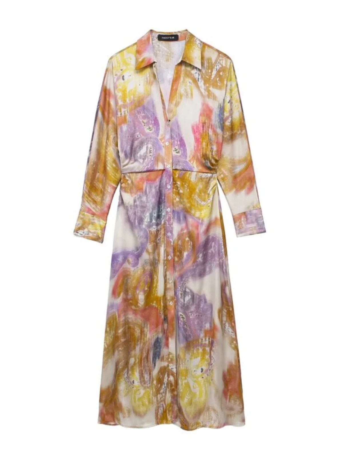 Vestido Csa F Primavera 2024 de Manga Longa com Estampa em Camadas, Sensação de Seda e Cetim, Estilo E, Peça...