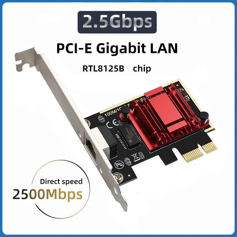 Network Adapter 2.5G PCI-E to RJ45 High-Speed Network Card RTL8125B Chip Gigabit Ethernet 2500Mbps 1Gbps/2.5Gbps PC