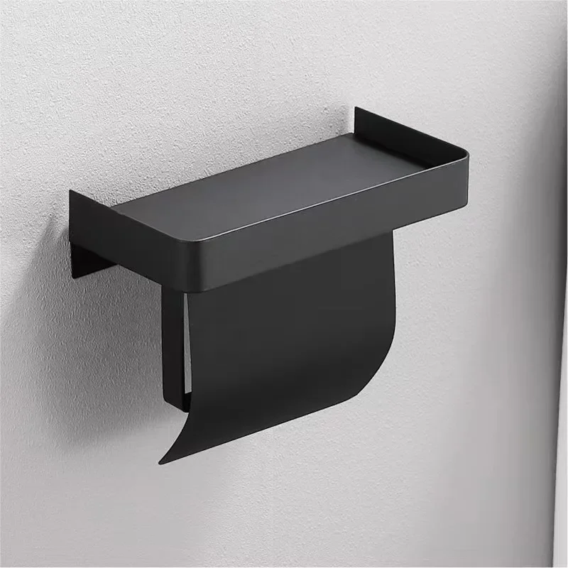 Toilet Paper Holder Wall Self Adhesive Anti-Rust Stainless Steel Toilet Roll Holder with Phone Shelf for Bathroom and Kitchen