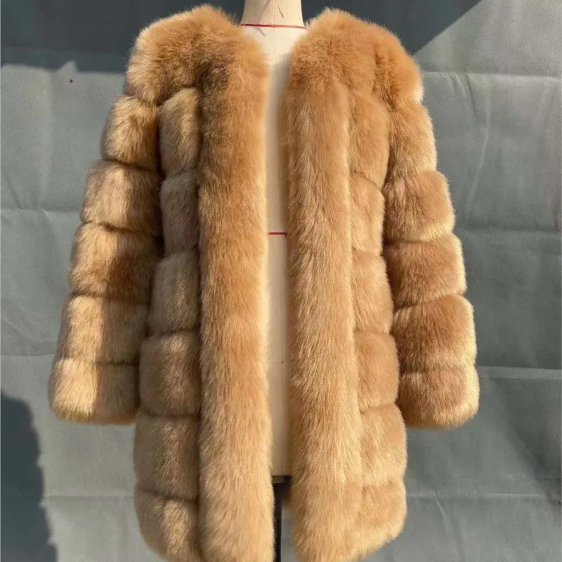 2025 nouveau Style coréen femmes longue couleur unie fausse fourrure de renard manteau hiver chaud épaissi thermique décontracté vestes d'extérieur