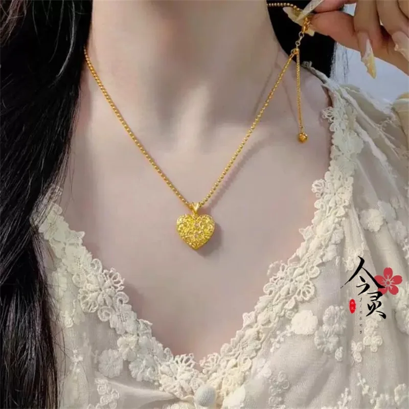 

Новинка 2023 года, золотое женское ожерелье AU750, винтажное ожерелье в форме сердца с бриллиантами, античное золото 18 карат, кулон в форме персикового сердца, ювелирное изделие, подарок