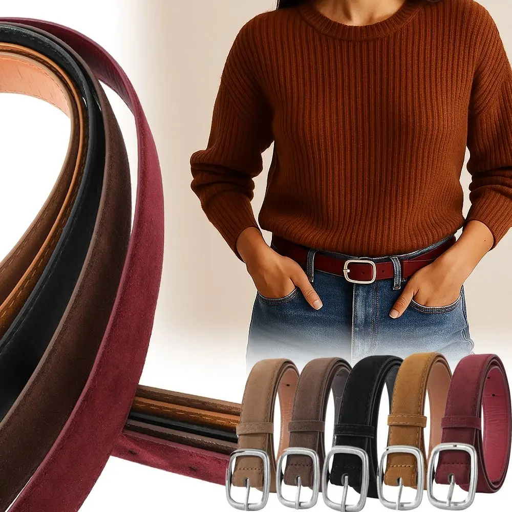 

Fashion Pin Buckle Suede Leather Belt Luxury Design Casual Business Waist Belt Retro Waistband For Women