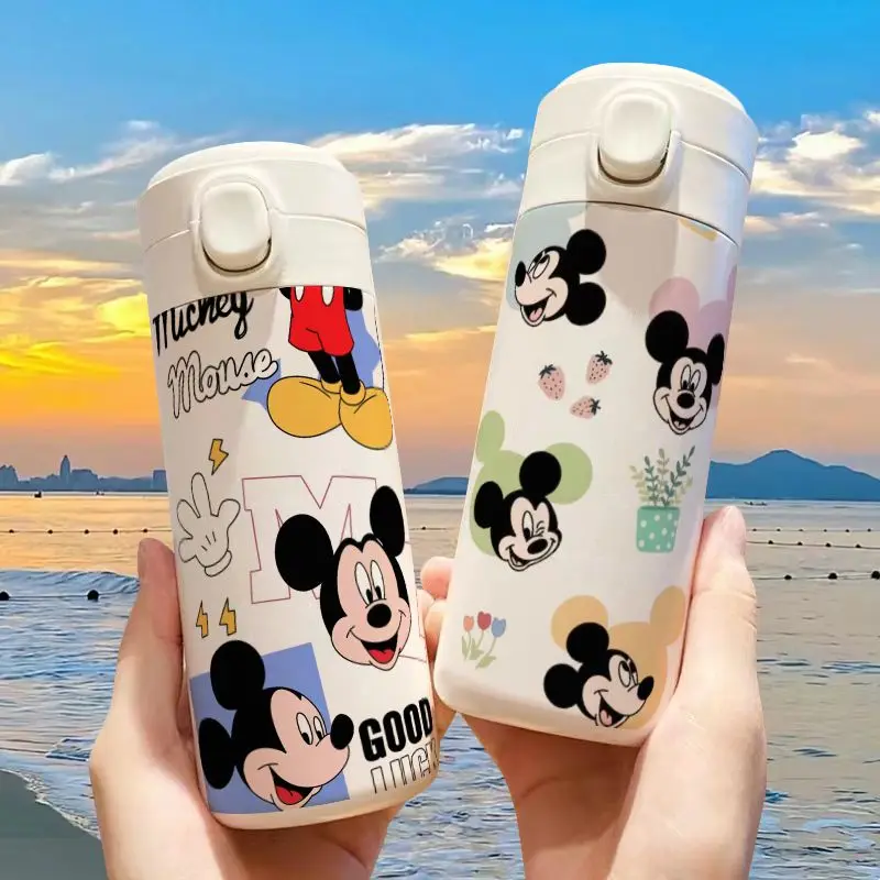 Disney Cute Mickey Minnie Mouse Thermos Cup Stainless Steel Water Bottle Vacuum Cup for Students Kindergarten Boys Girl 420ml