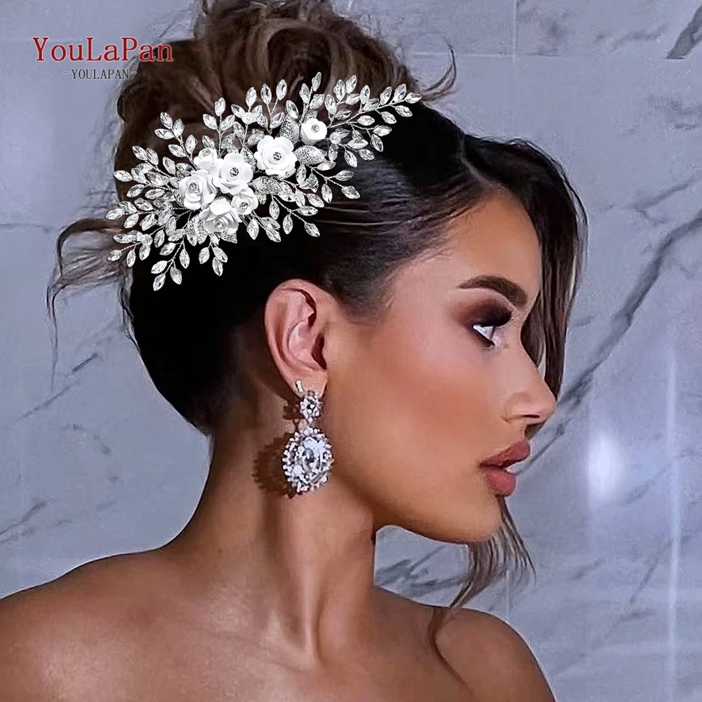 YouLaPan زهرة حجر الراين الزفاف مشط الشعر الزفاف إكسسوارات الشعر النساء الشعر الحلي اليدوية مأدبة خوذة حفلة HP319