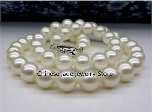 Genuine Natural 9-10mm White Real South Sea Round Pearl Necklace 18 inches