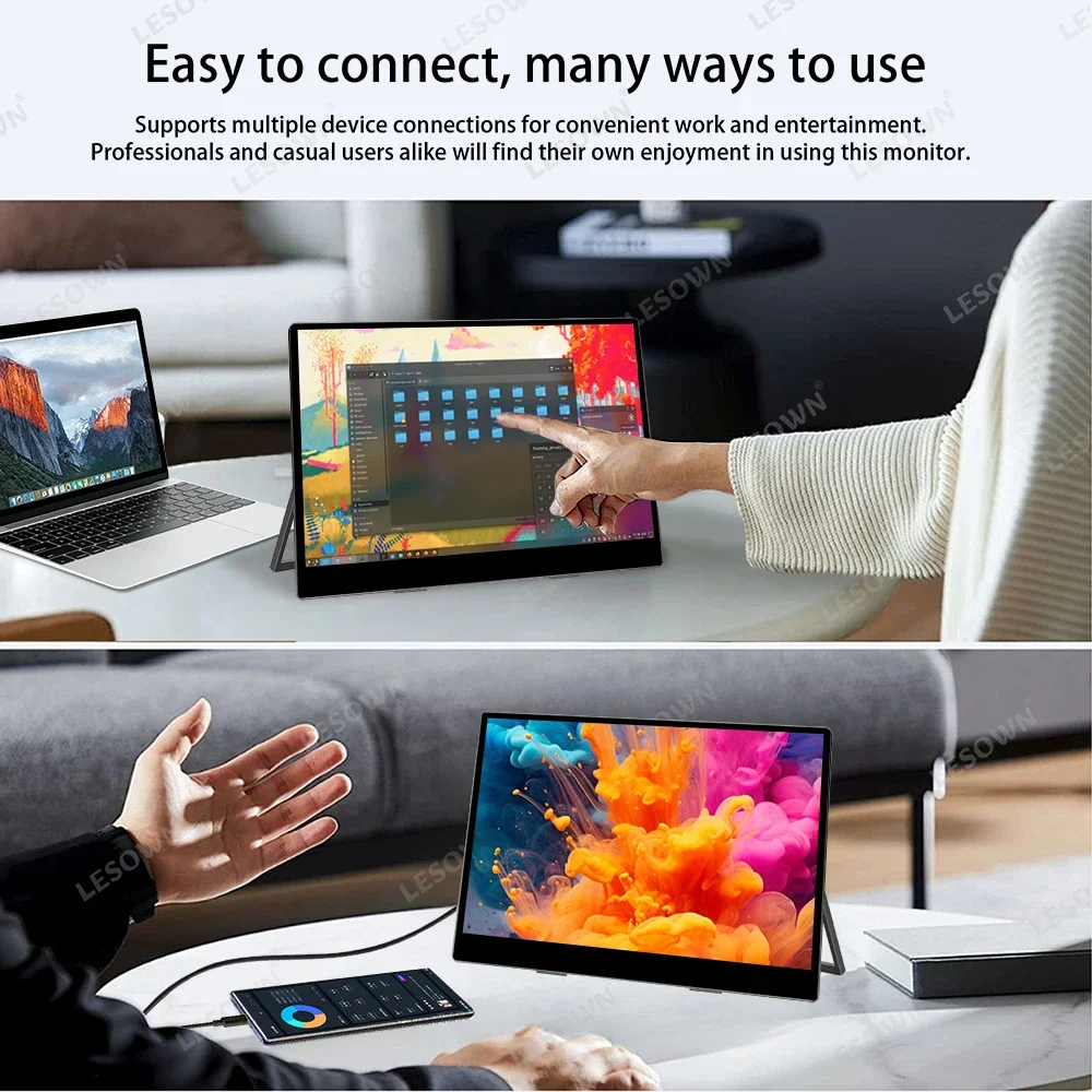Imagem -04 - Lesown-monitor Portátil Touch Screen Tela Hdmi Tipo-c Widescreen Suporte para Computador pc 4k 1920x1080 13.3 Polegada Ips