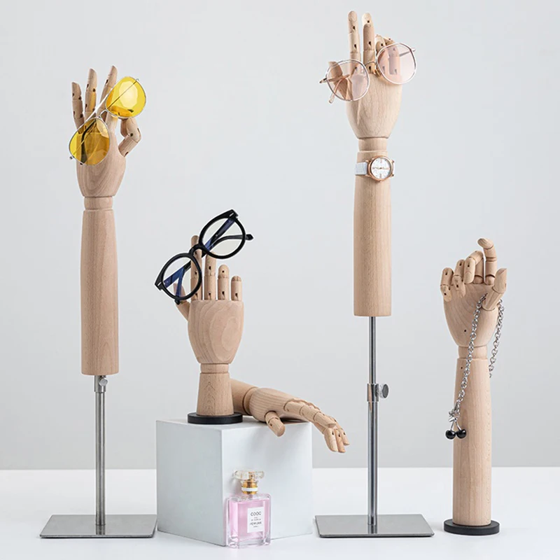 Wood Mannequin Hand Display For Jewelry Accessories Sketch Hand Mold Manipulator with Iron Stand Necklace Rings Display Props