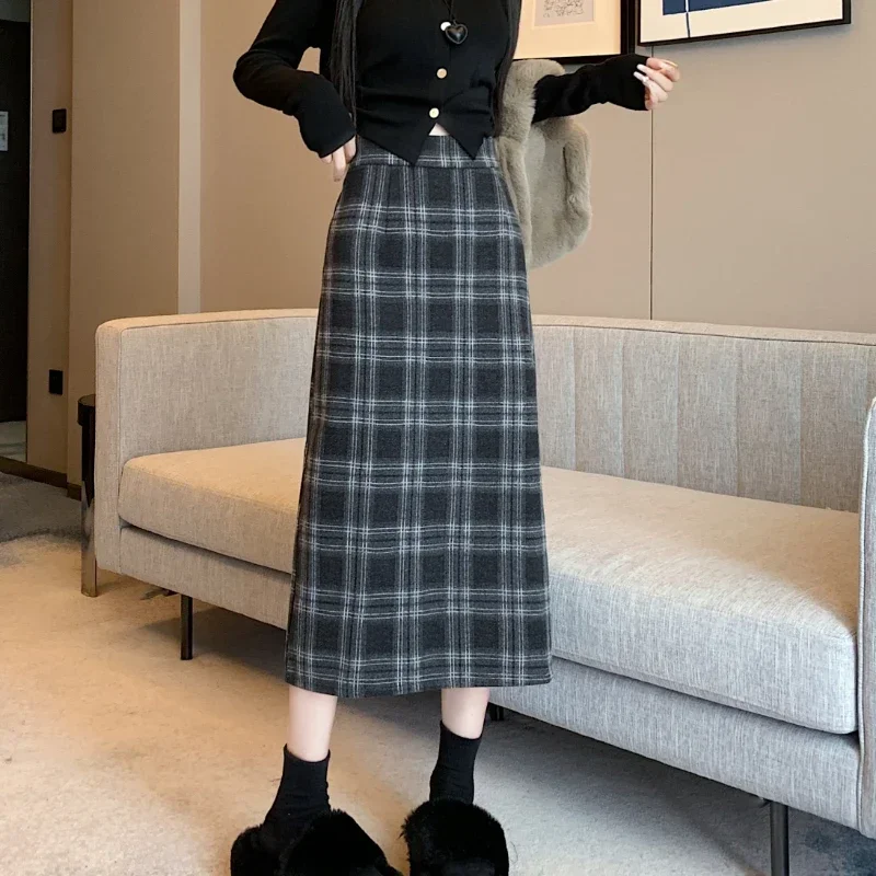 

Plaid Tweed Skirt Women Autumn and Winter New Package Hip A-line Long Skirt Daily Casual Versatile Mid Length Skirt Female