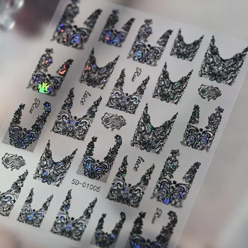 1Pc 5D Gothic Elegant Lace Nail Art Sticker V-Shaped French Tip Lace Design Nail Decal Self Adhesive Lace Nail Slider 8*10cm #