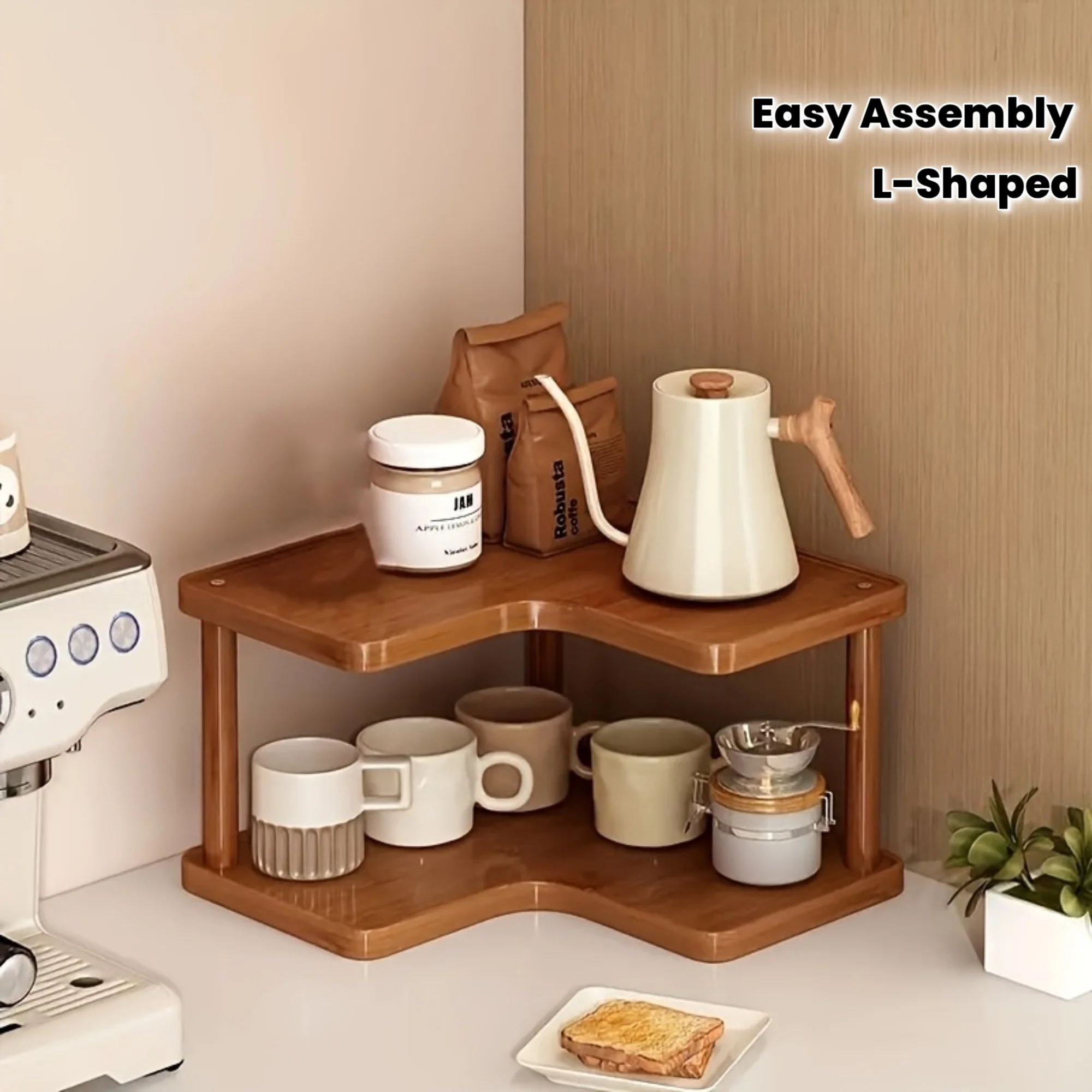 Modernes mehrschichtiges Aufbewahrungsregal, platzsparendes L-förmiges Design, Eckregal für Kaffeetassen, Wasserbecher und Tassen, geeignet für Küchen-/Schlafzimmer-/Arbeitszimmer-Arbeitsplatten, hohe