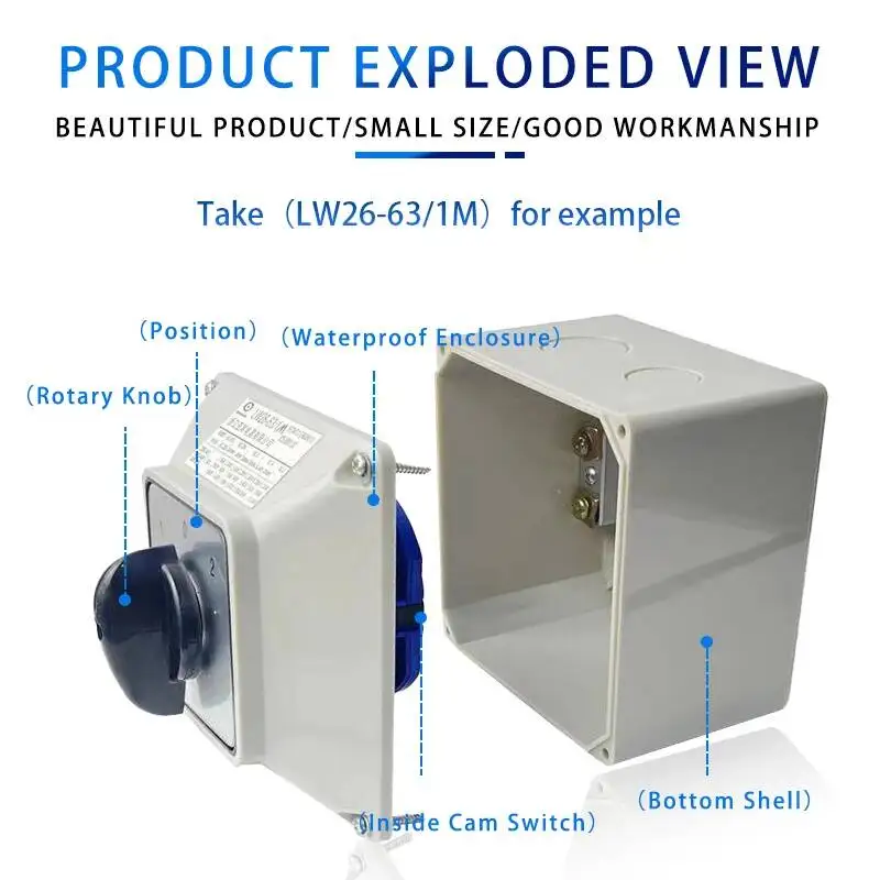LW26-63/3M Changeover Cam Switch With Protective Cover 63A 3 Poles Electrical Optional Position Rotary Selector Box Enclosure