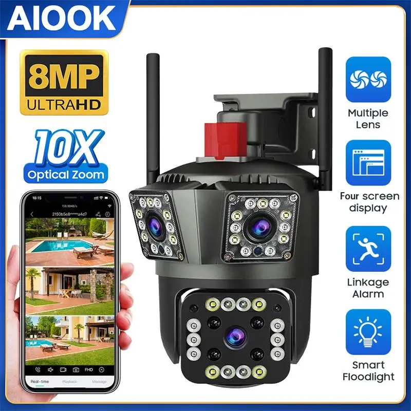 

AIOOK Camera HD 8MP WIFI IP CCTV Outdoor Camera Waterproof Night Vision Camera Two-way Intercom PTZ 360° Moving Objects Tracking