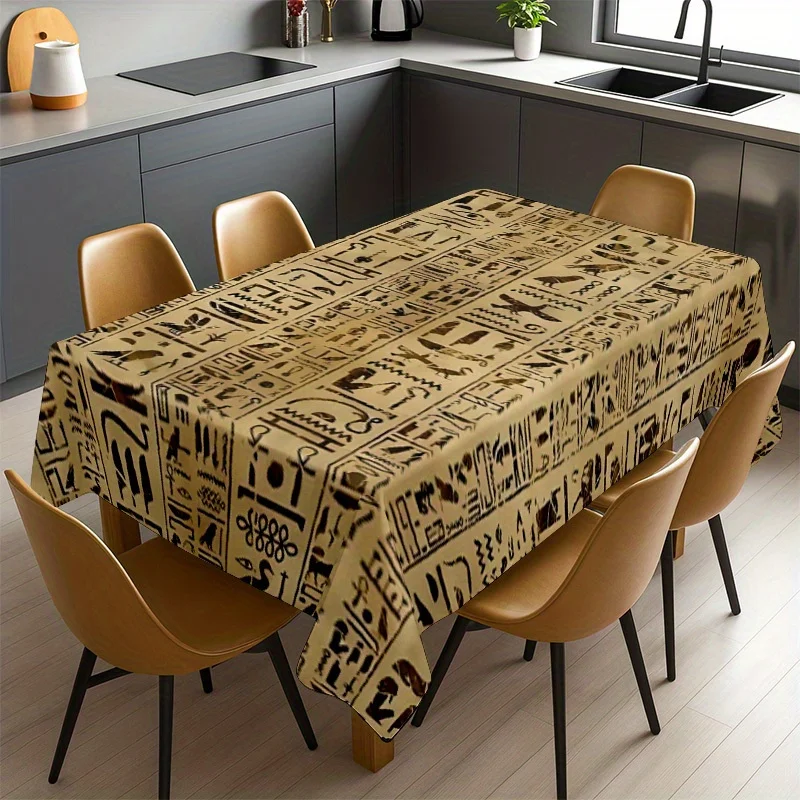 A Soft And Stylish Tablecloth Featuring Ancient Egyptian Hieroglyphs, Machine Washable And Easy to Clean, Suitable for Dining Ta