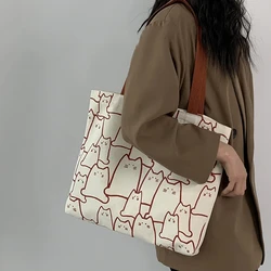 Borse di tela per le donne 2024 Shopper Casual gatti carini con borsa di design con cerniera borse a tracolla piccole in stile giapponese del fumetto