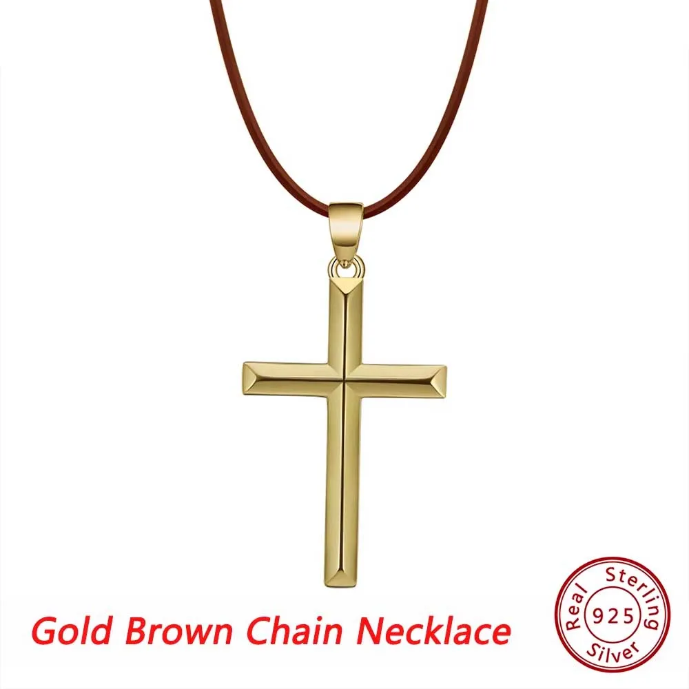 ORSA JEWELS Neue authentische 14 Karat vergoldete Kreuz-Halskette für Damen und Herren, Paarschmuck, Geschenke, Heiliges Religionskreuz, 925er Silber, NMN01