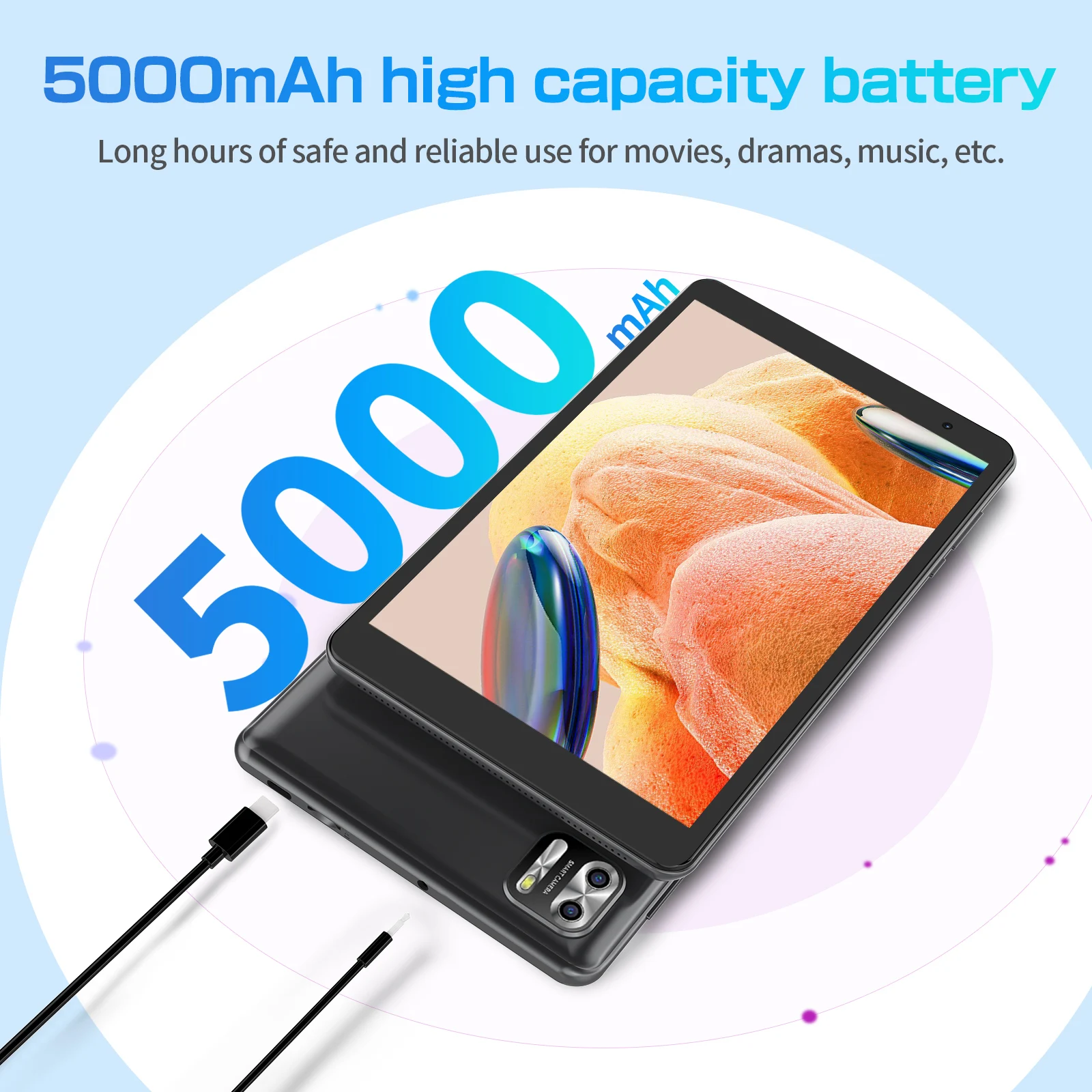 تابلت PRITOM 8 بوصة Android 14، ثماني النواة، 8 جيجابايت (4+4 جيجابايت افتراضي) ذاكرة الوصول العشوائي، 64 جيجابايت ROM، 5GWi-Fi، مع حافظة جلدية واقية