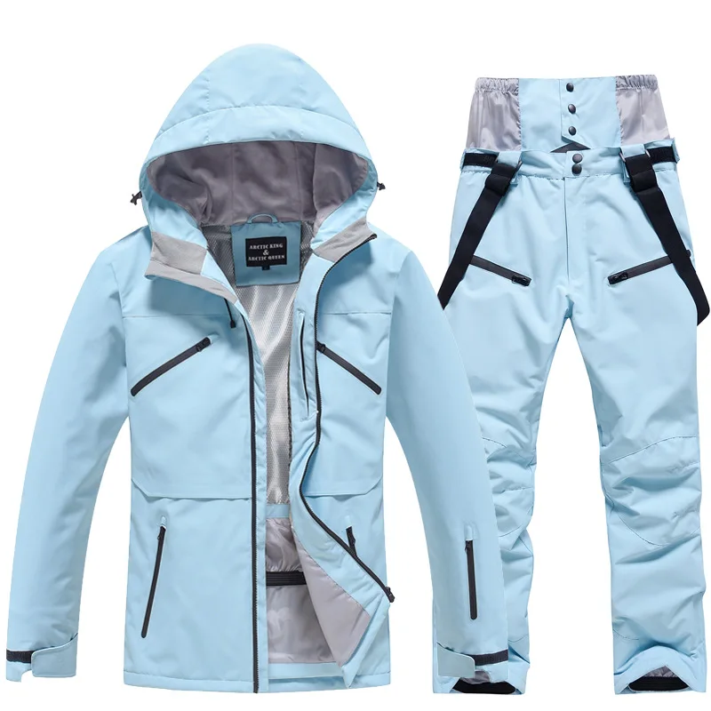 NEW Fashion Men Women Winter Ski Suit Windproof Waterproof Snowboard Jacket and Pants Snow Clothes Female Skiwear Pure White