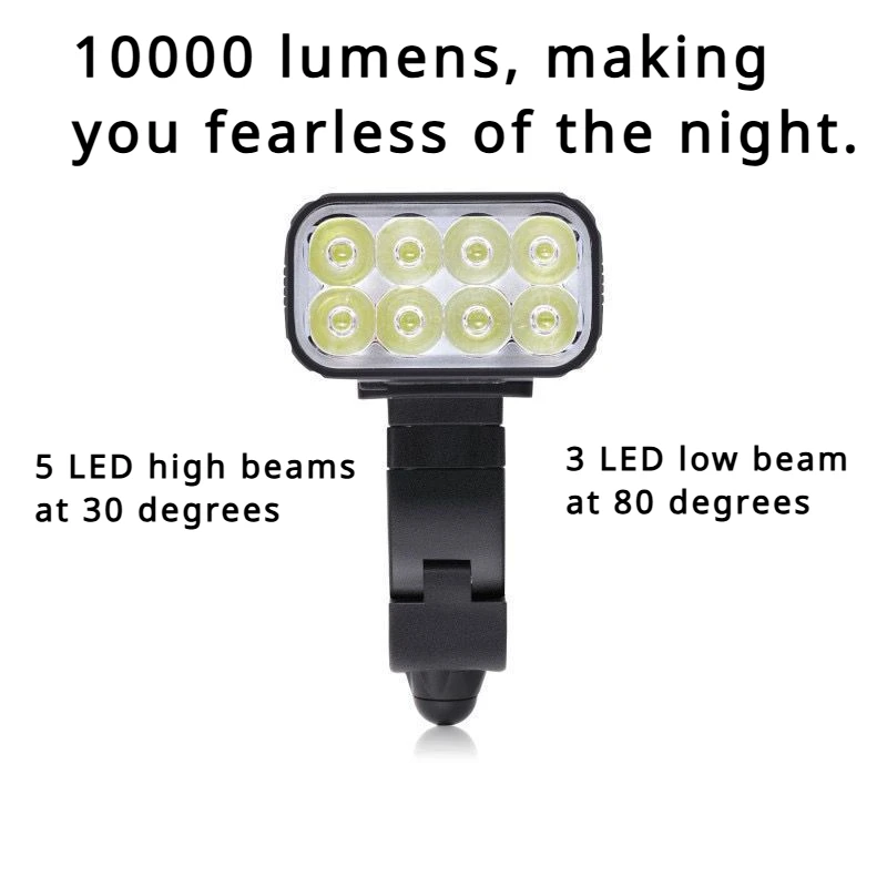 10000 lumen LED bicycle lights, outdoor portable flashlight, 10000 mAh USB charging, suitable for nighttime cycling.