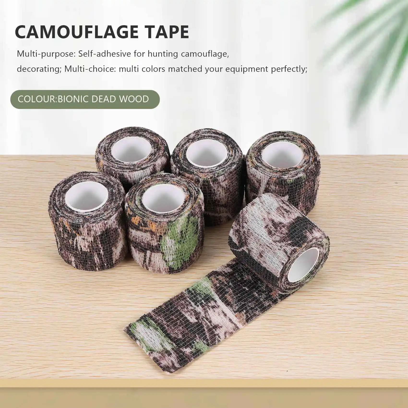 6 Roll Camouflage Tape Cling Scope Wrap Camo Stretch Bandage Self-Adhesive Tape for Camping Hunting Bike Telescope A005