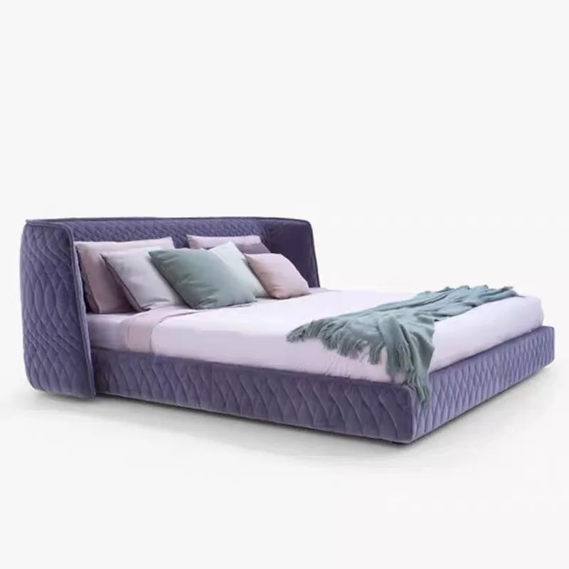 Light luxury velvet bed, modern minimalist designer bed