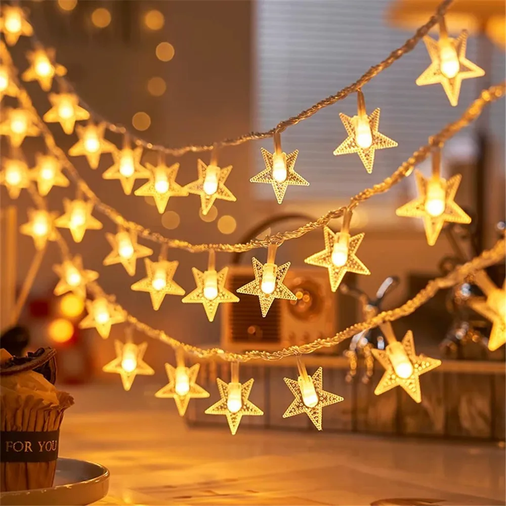 

LED Star Lights Garland Battery Powered Wedding Birthday Party Curtain Fairy Lamps for Room Decoration Accessories