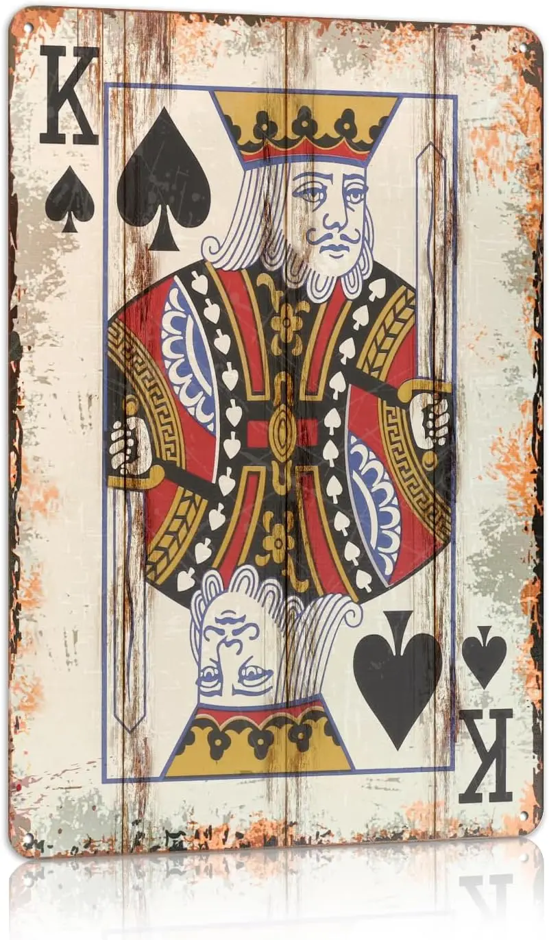 Vintage Poker Metallschild Pik-König Blechschild Spielkarten Wandschild Männerhöhle Heimwanddekoration Zoll-Aluminium