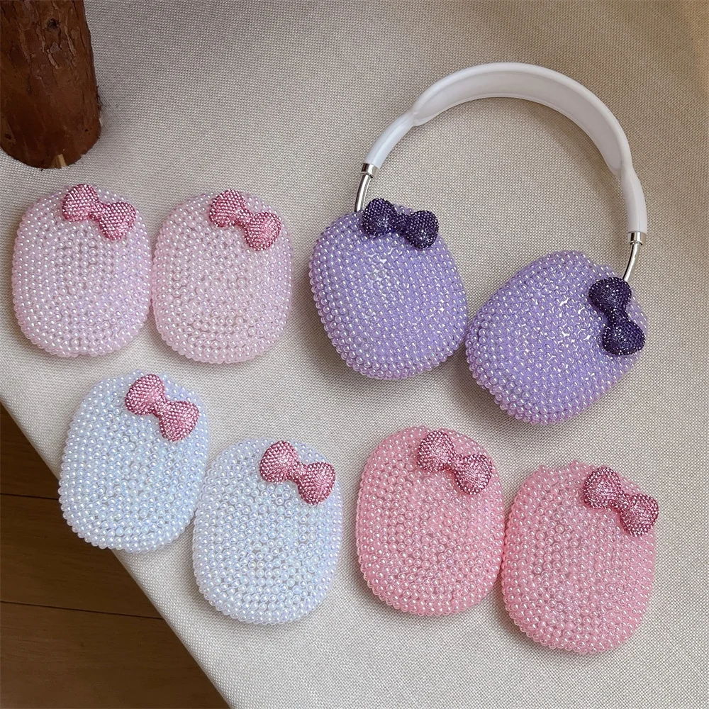 

Luxury Diamond Bow Pearl Earphone Case Shockproof Cover for Apple Airpods Max Protective Case Cute Airpods Max Case Cover Fundas