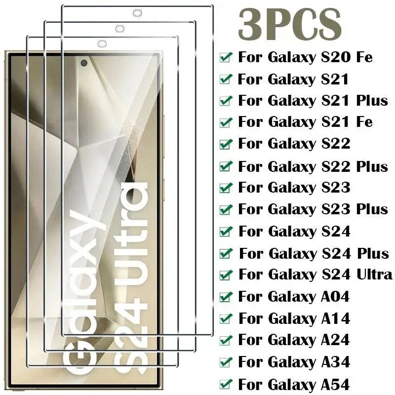 

3Pcs Full Screen Protectors For Samsung Galaxy S24 Ultra S23 S22 S21 Plus S20 Fe A54 A14 A34 A24 A04 A13 A33 A53 Tempered Glass