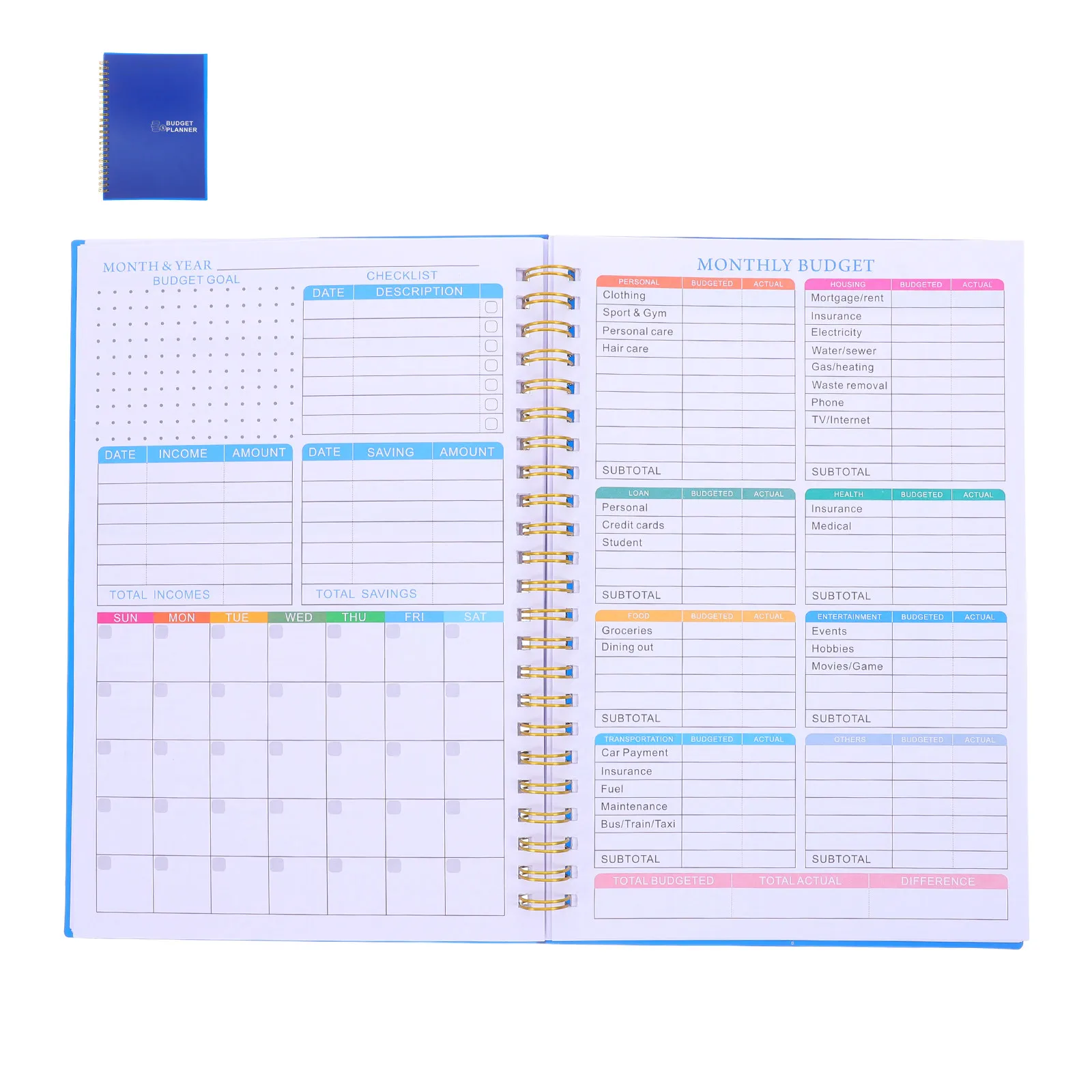 Carnet de budget A5 portable non daté, planificateur mensuel de budget, carnet de suivi des dépenses, enregistrement financier