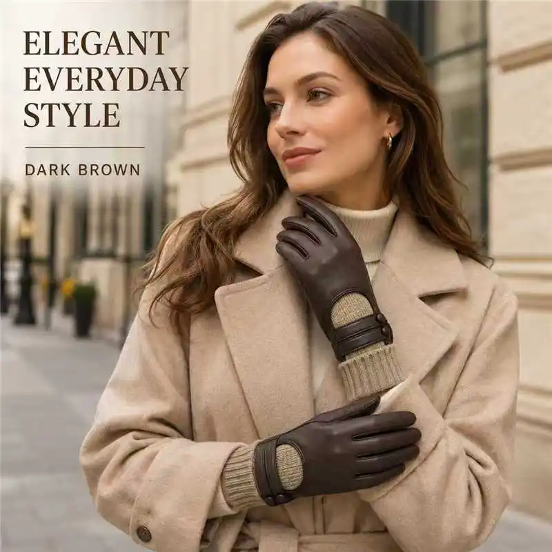 Fashion Women Touchscreen Gloves, Thick Rib Knit Cuff, Warm Windproof 5-Finger Gloves, Elegant Ladies Gloves For Daily Use
