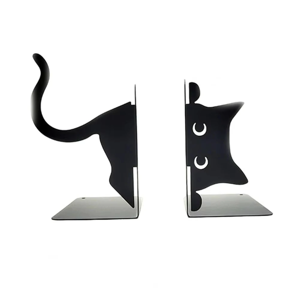 1 Pair Metal Bookends Whimsical Cat Design Decorative Bookends Rounded Edges Book Holders Office Library Decoration