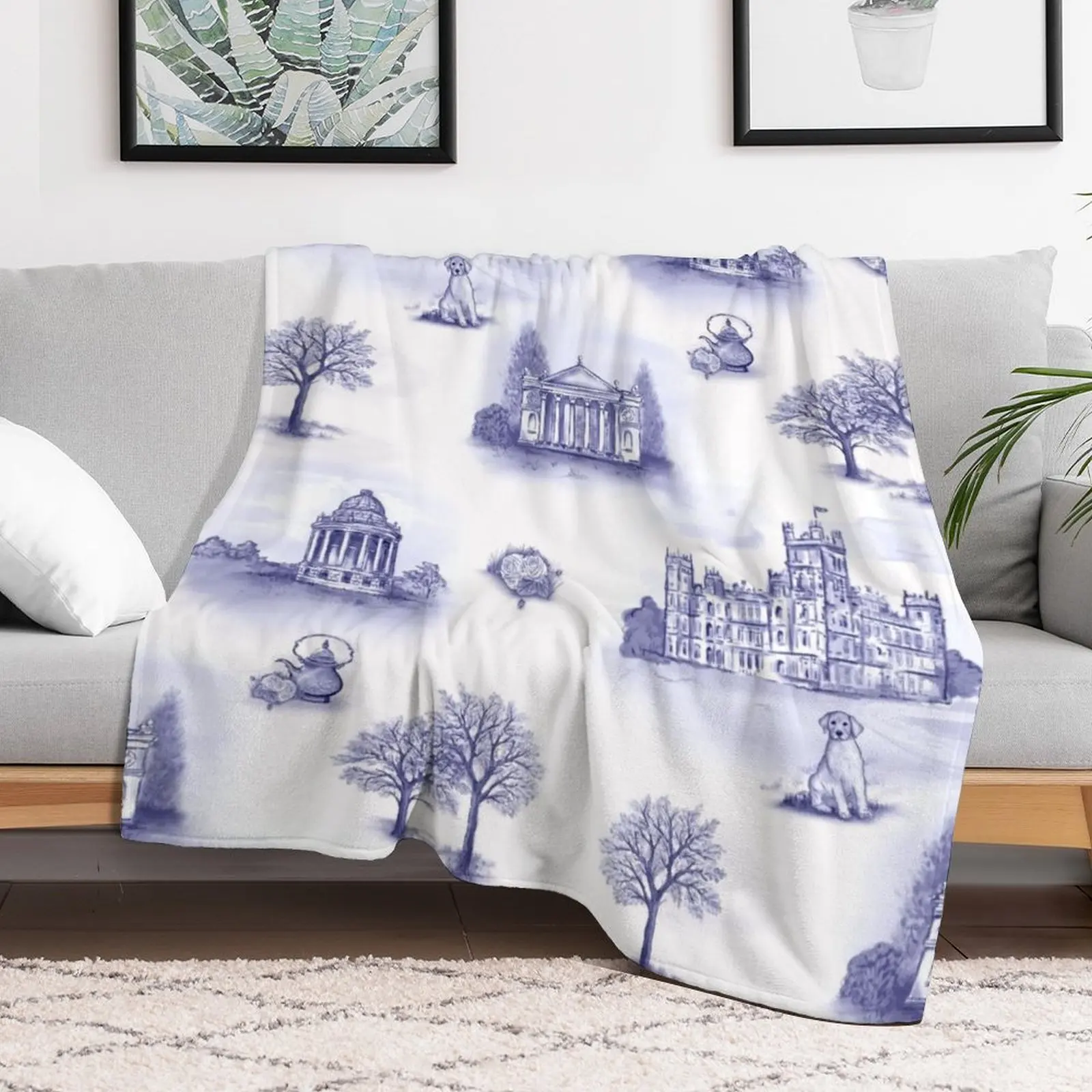 Downton Abbey inspired Toile Throw Blanket blankets and throws Soft Beds Soft Plush Plaid Blankets