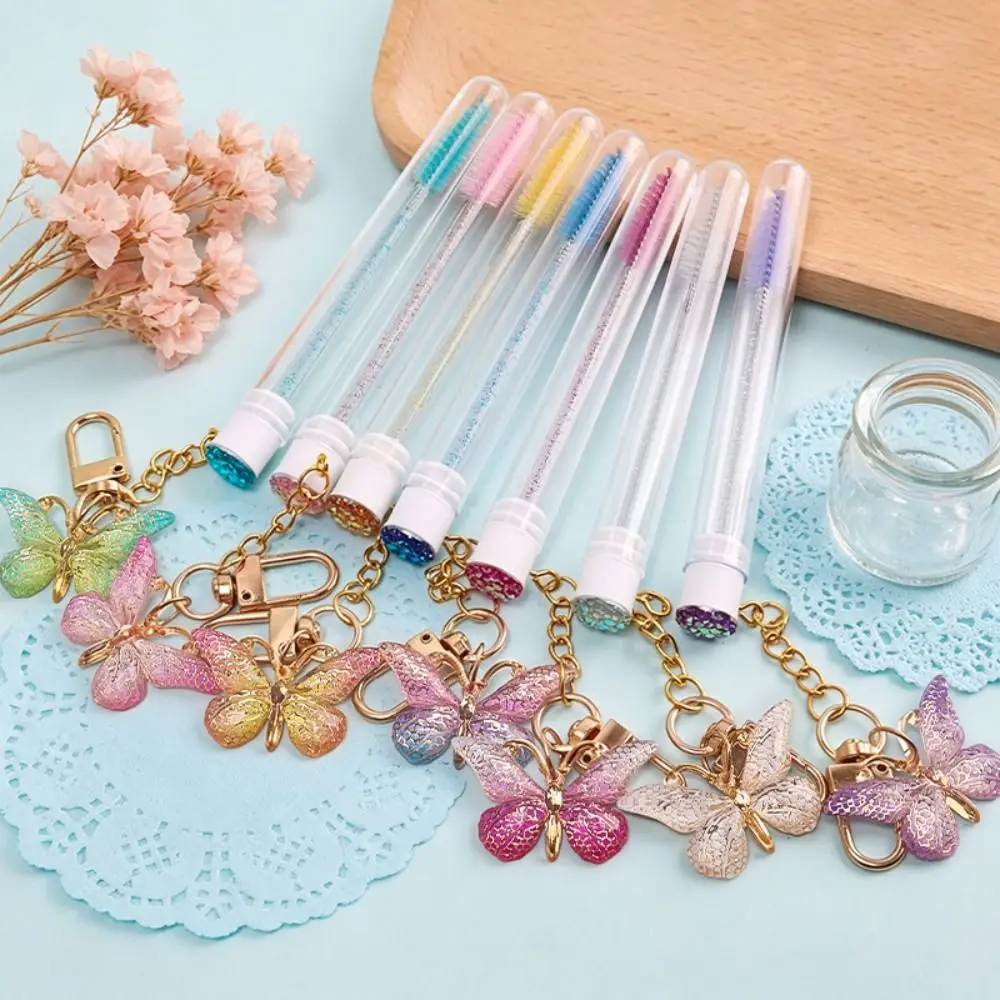 Gradient Color Eyelash Brush Crystal Handle Portable Mascara Wand Butterfly Pendant Precision Bristles Eyebrow Brush Applicator