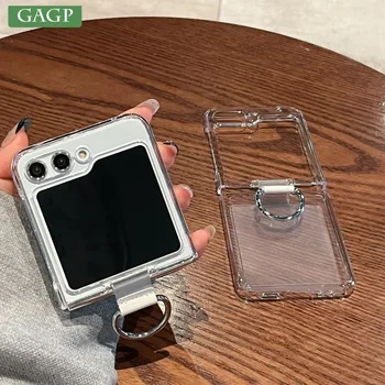 サムスン Z フリップ 5 6 リングホルダーケース高クリア透明 PC ケースサムスンギャラクシー Z フリップ 5 4 6 ZFlip 6 Z Flip5 カバー