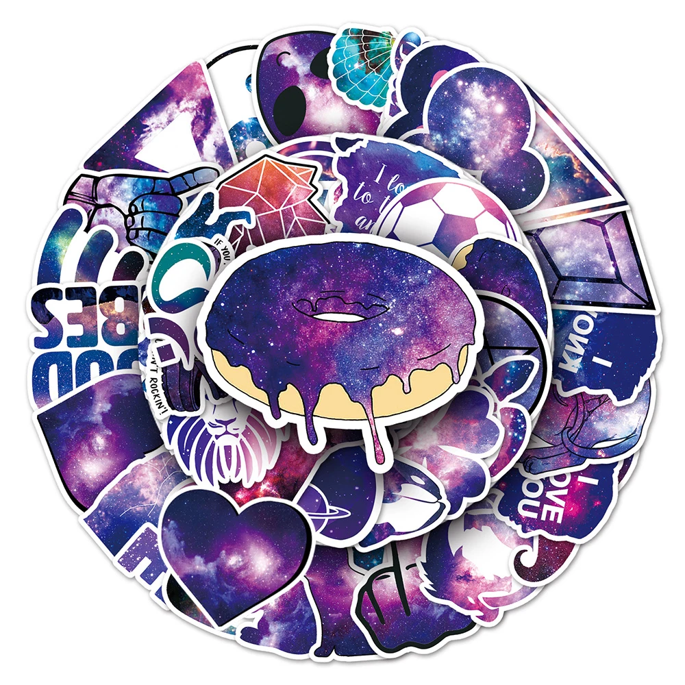 10/30/50pcs Purple Starry Sky Pattern Aesthetic Stickers Funny Cartoon Creative Decal Skateboard Laptop Phone Sticker Decoration
