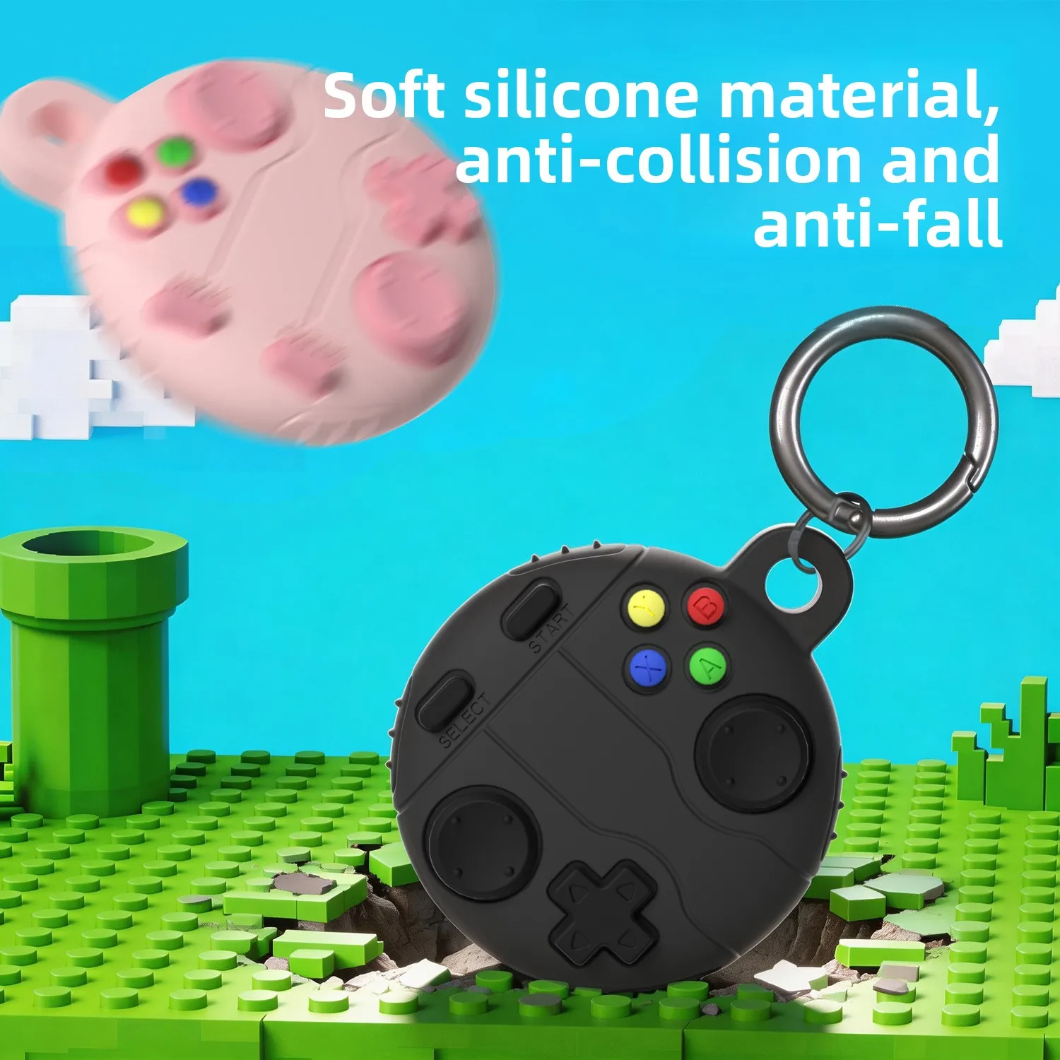 3D Game Cute Silicone AirTag Case Keychain For Apple AirTag Shockproof Protective Cover, Cartoon Key Ring Holder