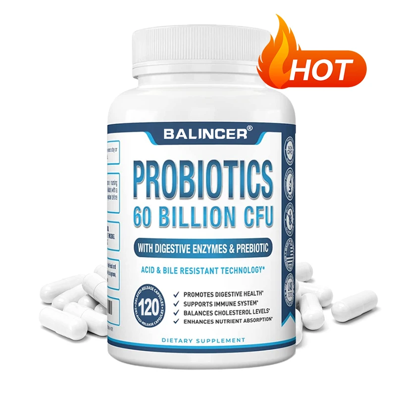 Digestive Enzyme Complex, Probiotic Supplement 60 Billion CFU, Promotes Gut and Digestive Health, Supports Immune System