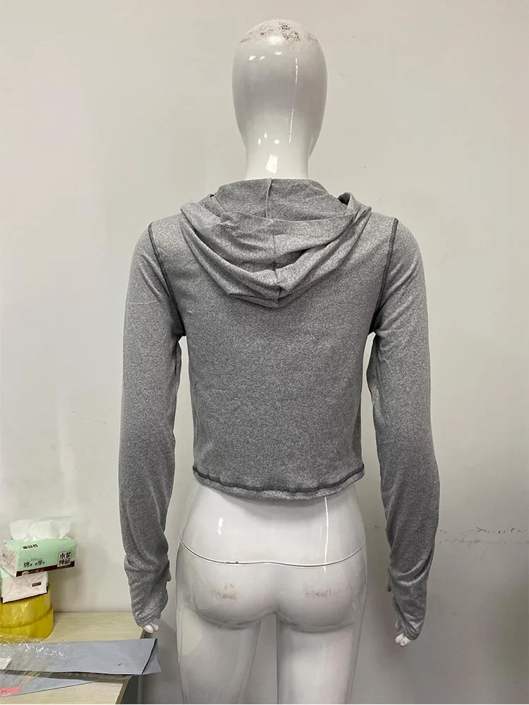 Letter Printed Peplum Casual Long Sleeve Top Street Harajuku Aesthetic Fashion Gothic Vintage Zip Hoodie Y2k Clothing