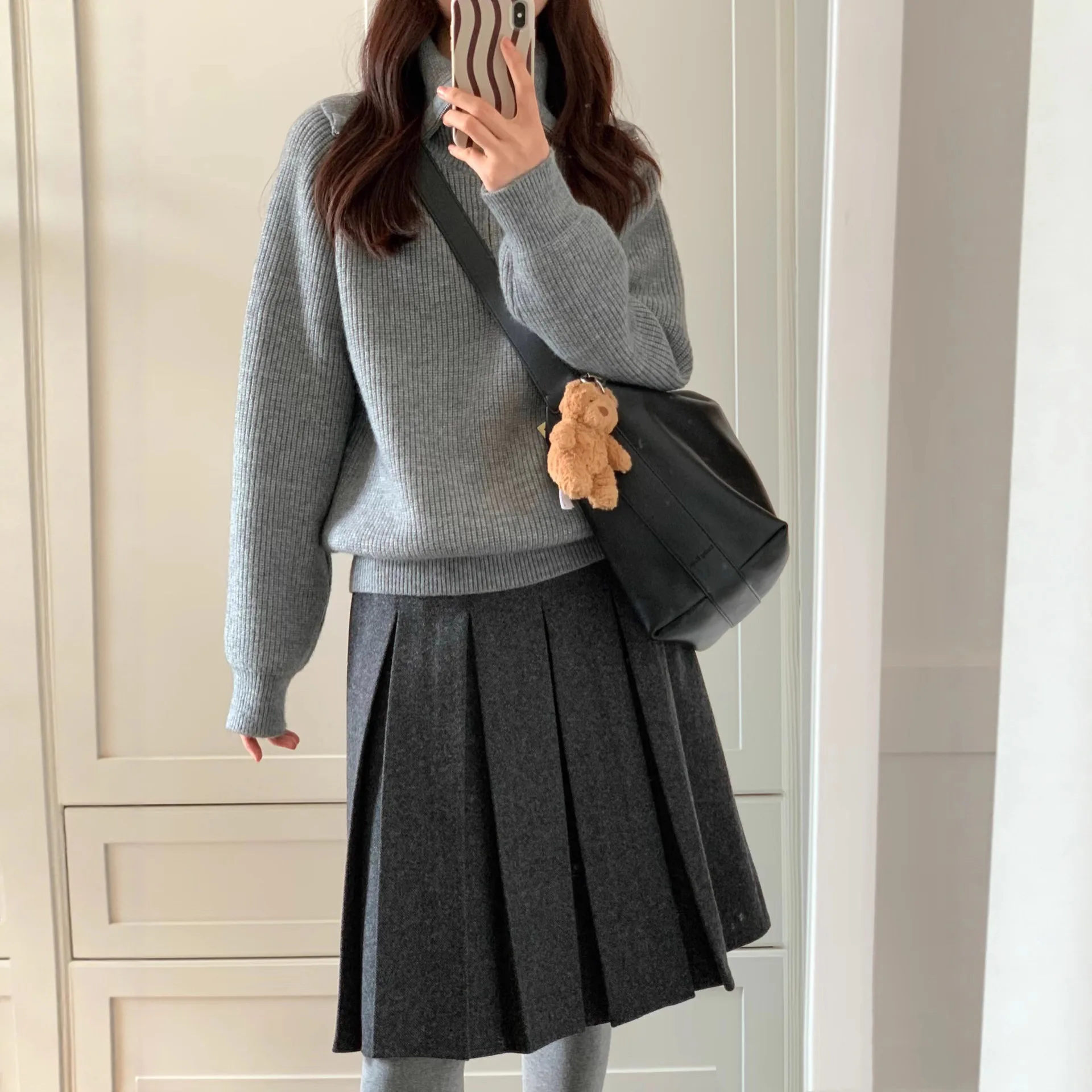 

Шерстяная плиссированная юбка в студенческом стиле для женщин, осень-зима 2022, новый стиль, тонкая плиссированная юбка трапециевидной формы с высокой талией