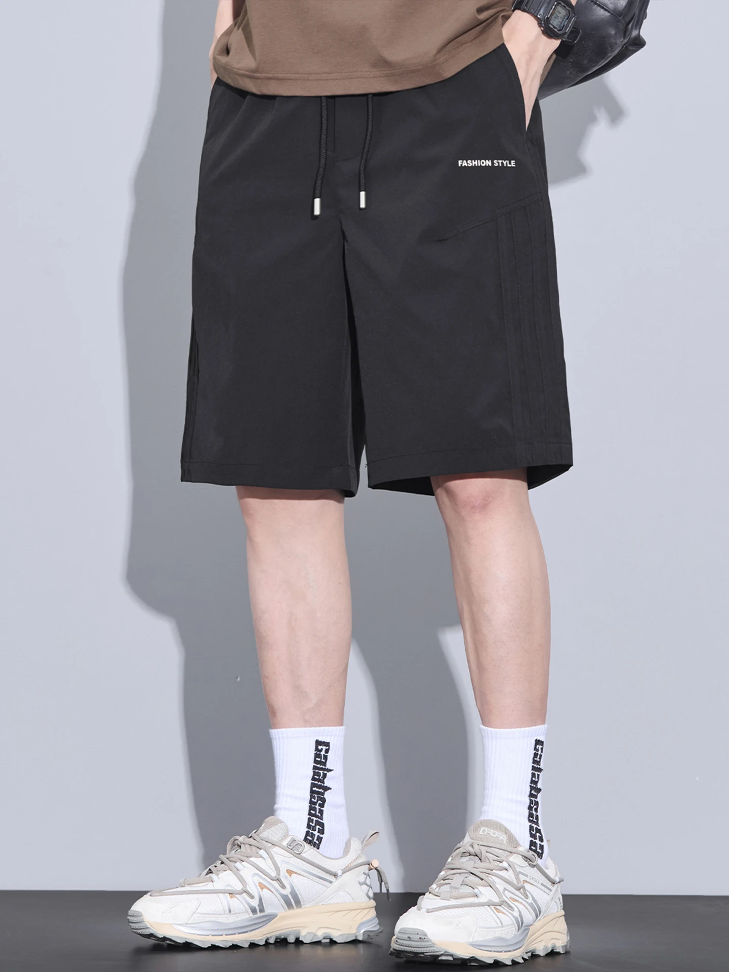 

Мужские летние тонкие брюки из ледяного шелка, прямого кроя, повседневные, свободные, широкие, с эластичным поясом, быстросохнущие, спортивные, средней длины (до колена)