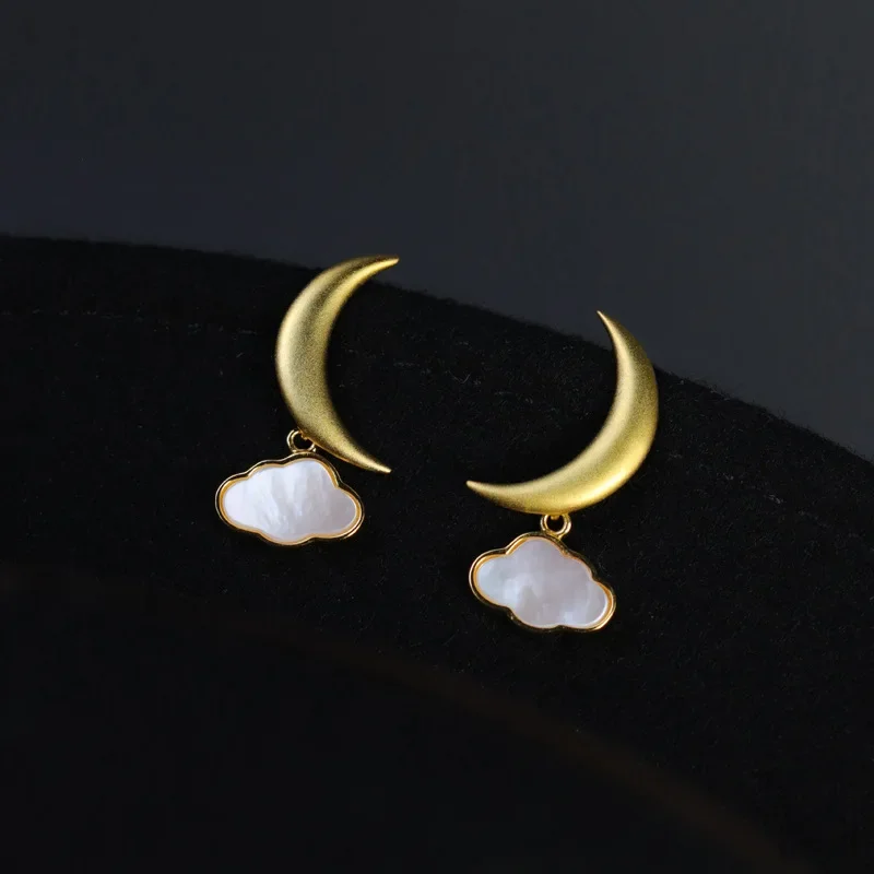 Sterling Silver Moon Clouds Light Luxury French Romantic Temperament Niche Design Premium Earrings