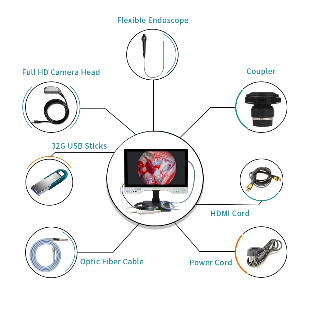 Righid All-in-One Multi Flexible Endoscopy Camera System Full HD with Light Source for Laparoscopy Uroscopy ENT Recordation