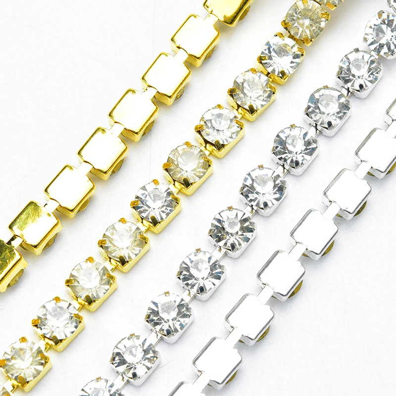 SS38 8mm Gold Silver Claw Metal Rhinestone Cup Chain Glass AB Crystal Trim Sew On Clothing Shoes Jewelry DIY Fashion Accessories