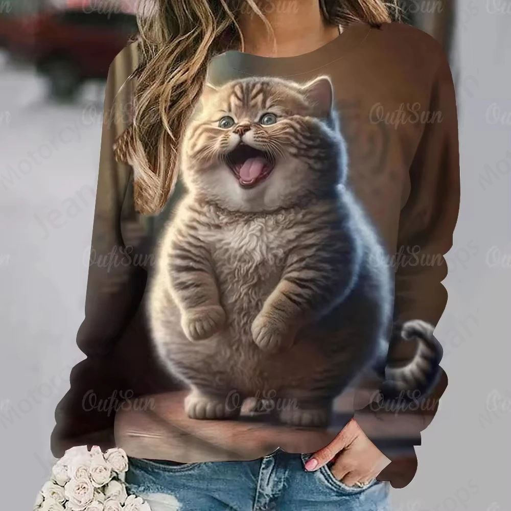 Cartoon Anime Cat 3d Print Hoodie Women Fashion O-neck Oversized Hoodies Women Sweats Outwear Coat Girl Clothes Sweatshirt Gym