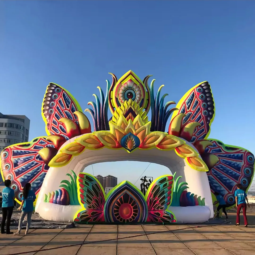 Giant Inflatable Concert Stage DJ Butterfly Booth Tent Air Blow Creative Music Festival Performance Decor Arch Event Advertising